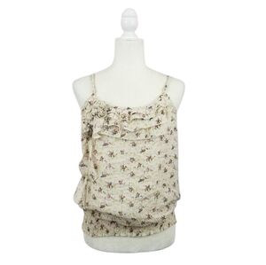 Mine sleeveless flower print ruffled gauzy top women's size L